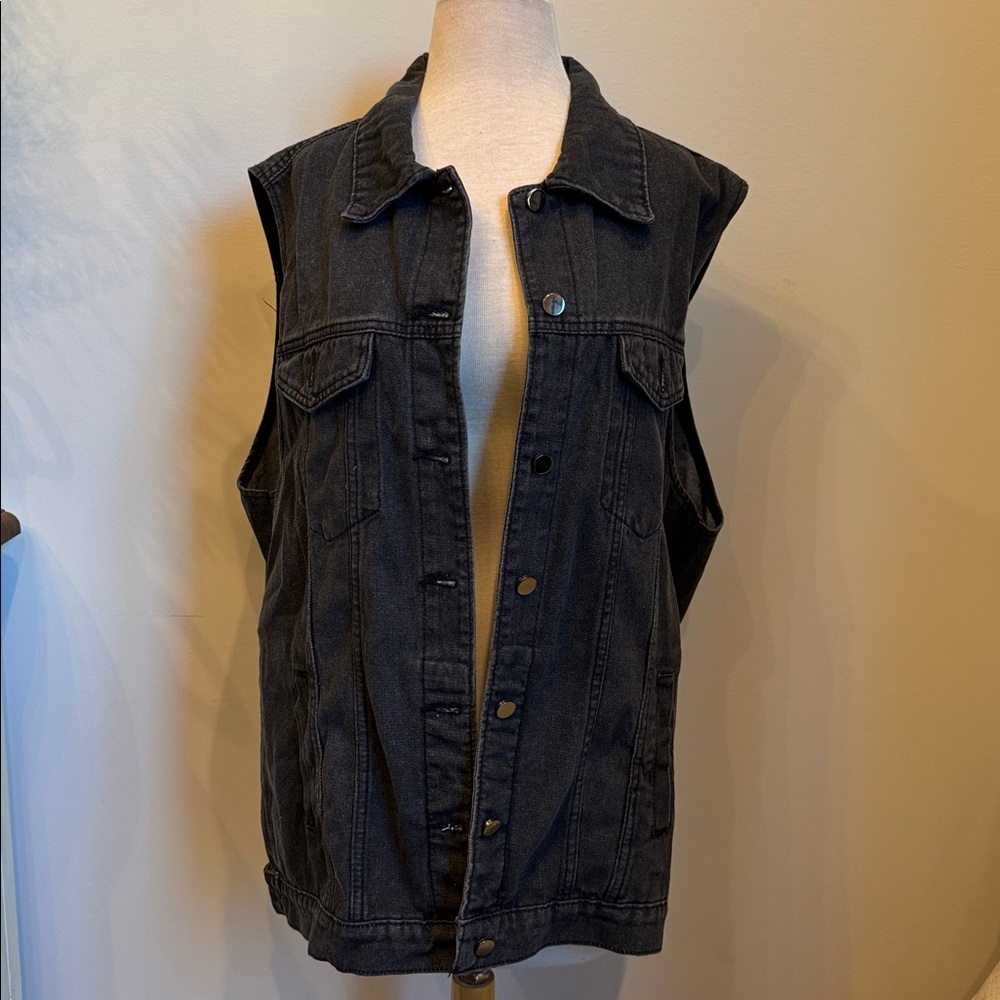 Black Denim Sleeveless Vest